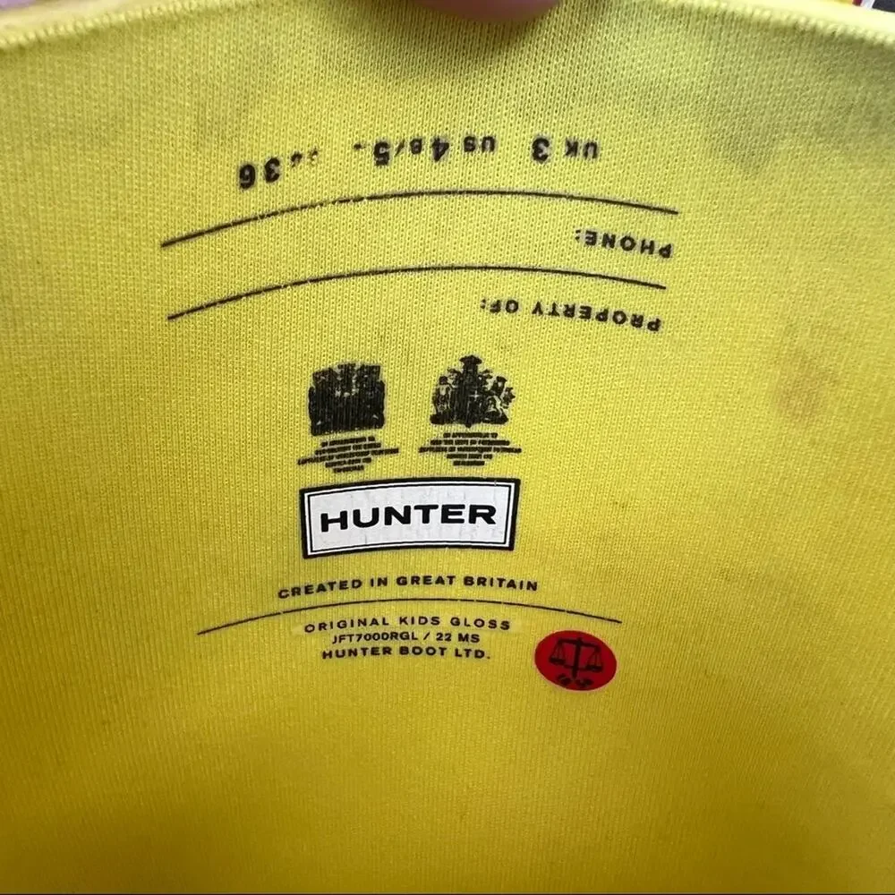 Hunter tall yellow waterproof rubber rain boots kids 4.5/5